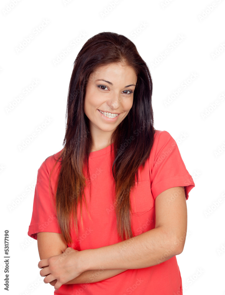 Attractive brunette girl dressed in red Attractive brunette girl dressed in red