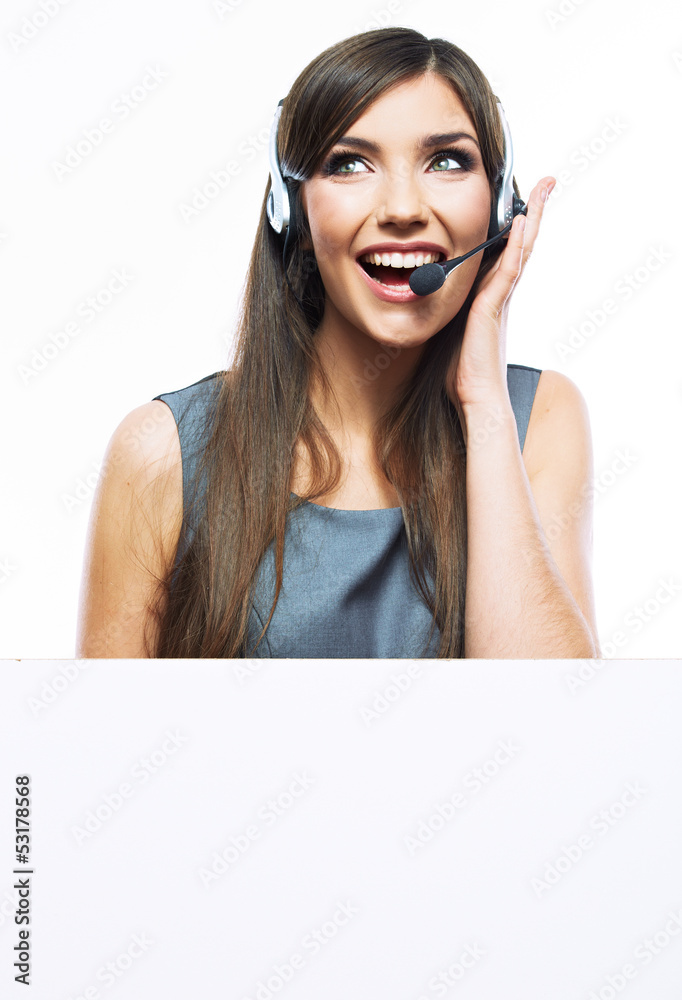 Headset woman customer service worker Headset woman customer service worker