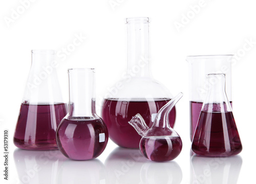 Test-tubes with purple liquid isolated on white