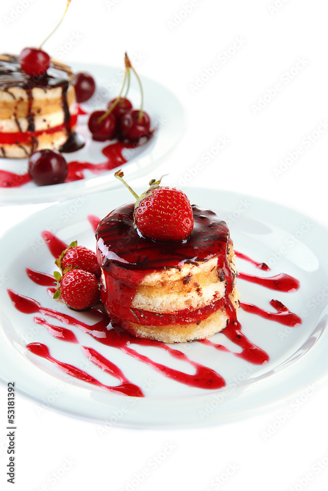 Tasty biscuit cakes with jam and berries Tasty biscuit cakes with jam and berries