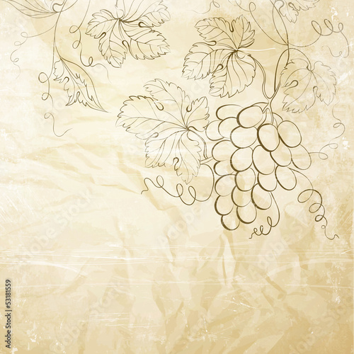 Brown wrinkled paper with grapes.