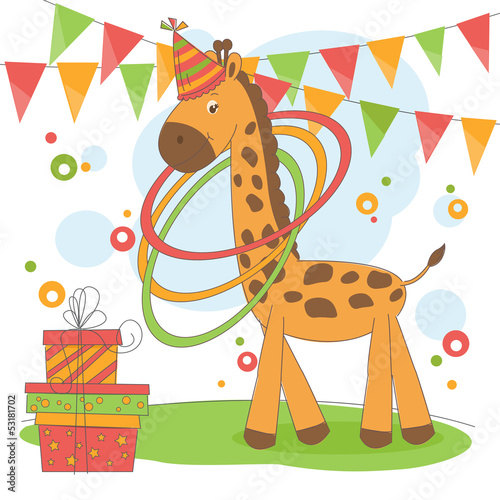 Colorful illustration of cute little giraffe.