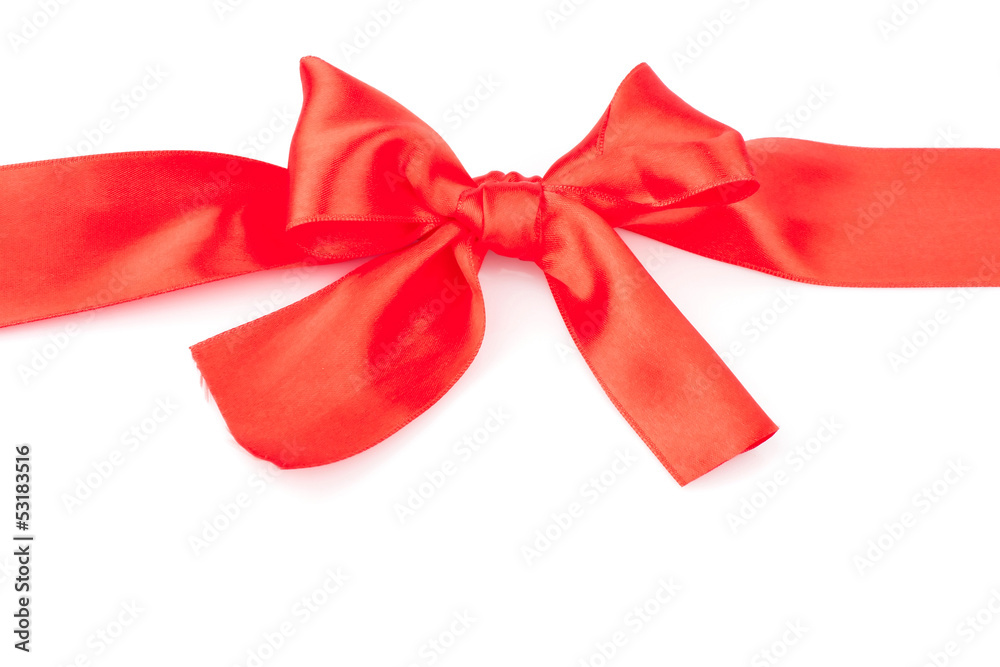 red ribbon bow isolated on white background, celebration photo
