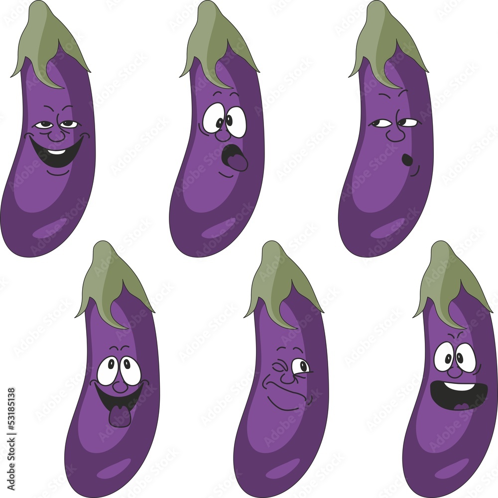 Emotion cartoon eggplant vegetables set 018