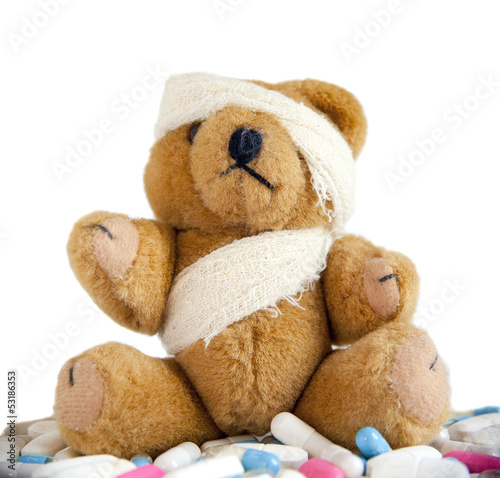 ours en peluche bandage pansement médicaments