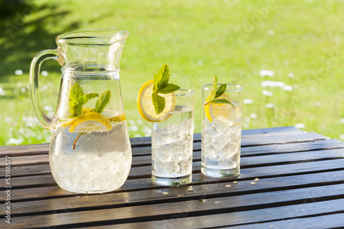 cold summer drinks in garden photo