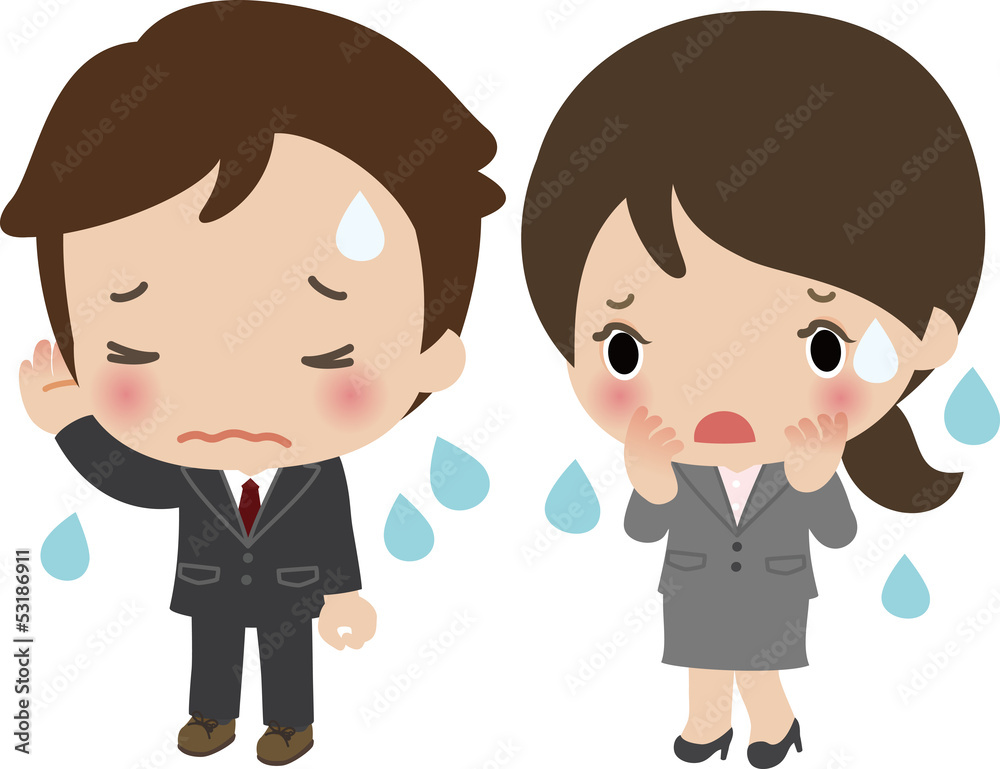 恥ずかしがるスーツの男女 恥ずかしがるスーツの男女