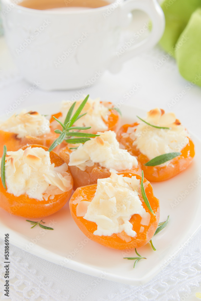 Baked apricots with mascarpone and almonds. Baked apricots with mascarpone and almonds.