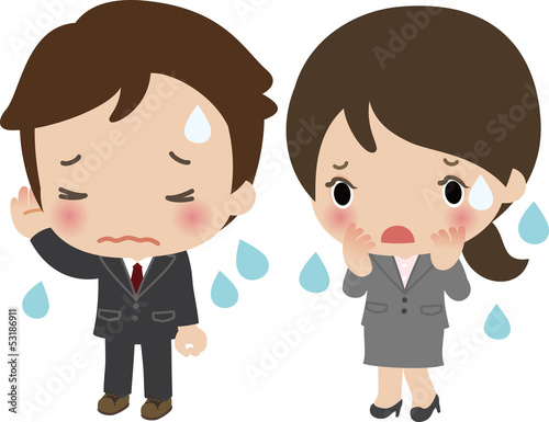 恥ずかしがるスーツの男女