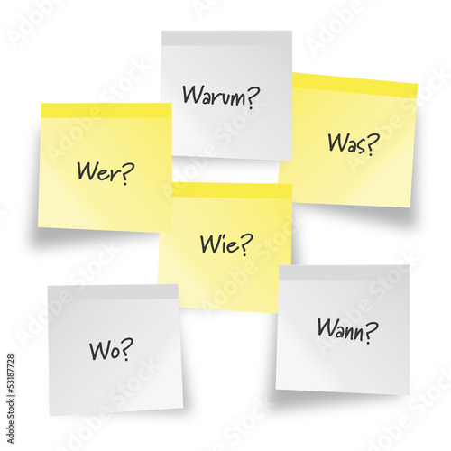 W-Fragen, wer, wie, was, wo, wann, warum, Analyse, gelb