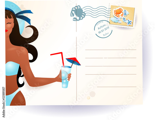 Summer postcard with attractive girl