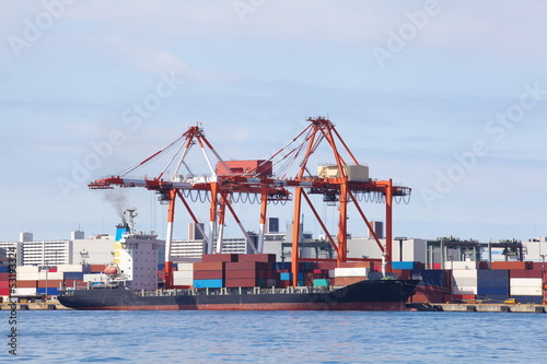 Container ship in the harbor