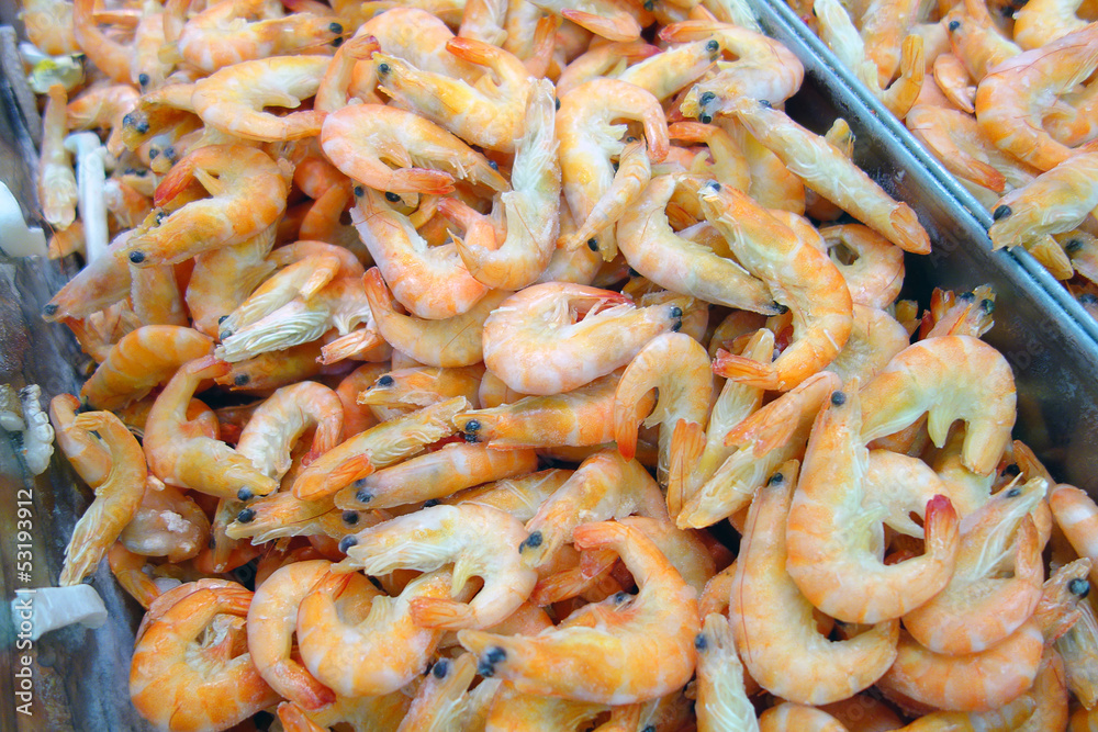Frozen shrimp in the supermarket