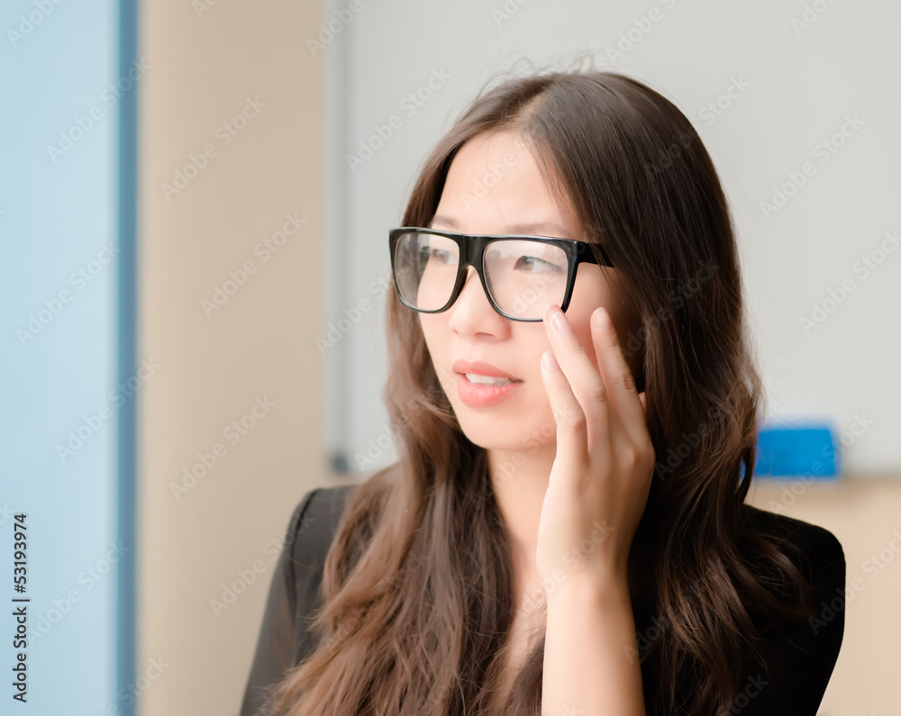 young girl corrects glasses young girl corrects glasses
