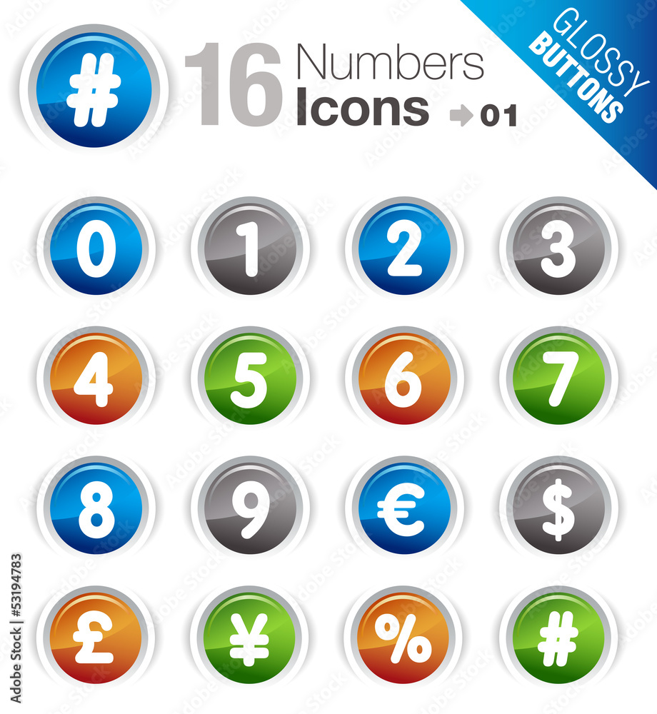 Glossy Buttons - Numbers & Currency icons Glossy Buttons - Numbers & Currency icons