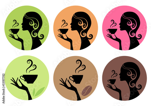 woman drinking coffee and tea, vector set