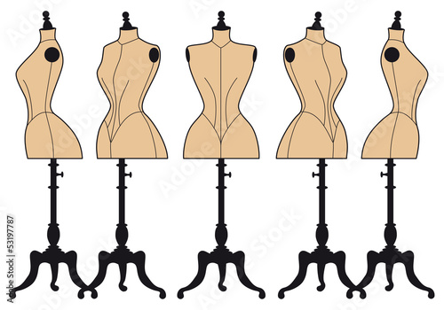 vintage fashion mannequins, vector set