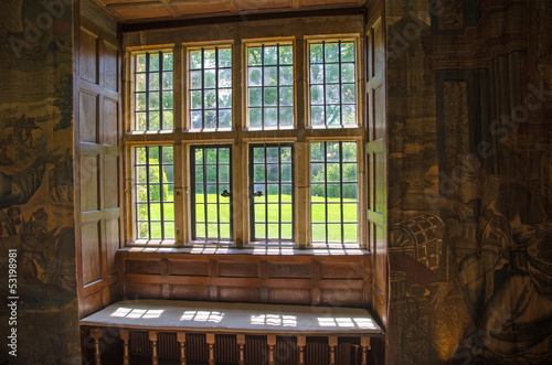 View through stone mullion window, England photo