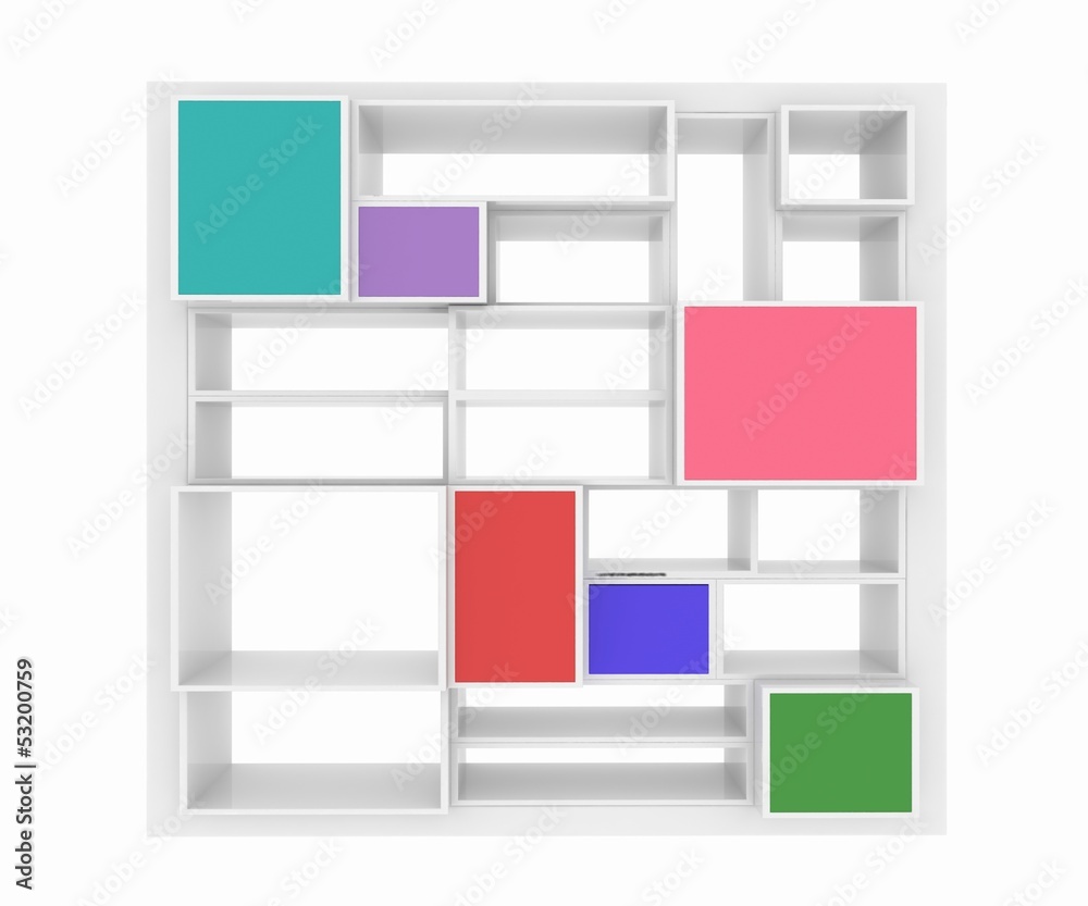 3d isolated Empty colorful bookshelf 3d isolated Empty colorful bookshelf