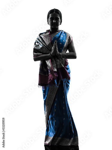 indian woman saluting praying silhouette