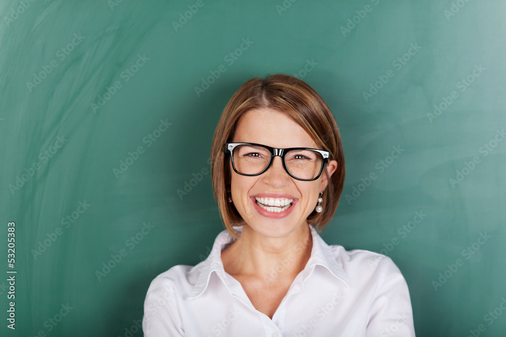 Laughing woman wearing glasses - obrazy, fototapety, plakaty 