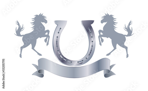 Reitabzeichen mit Hufeisen in Silber