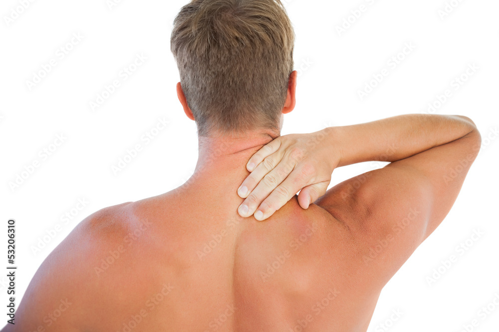 Naklejka premium Muscled man having a neck ache