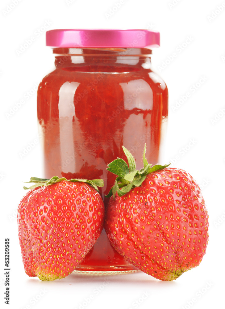 Jar of strawberry jam isolated on white background. Jar of strawberry jam isolated on white background.