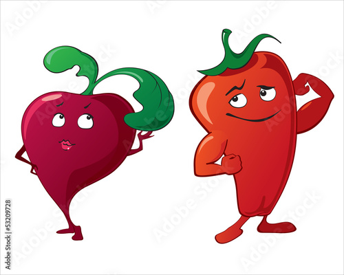 Funny cute vegetables - beet, pepper