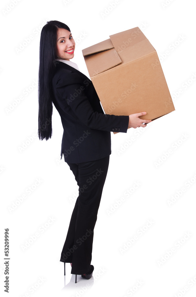 Woman with lots of boxes on white Woman with lots of boxes on white