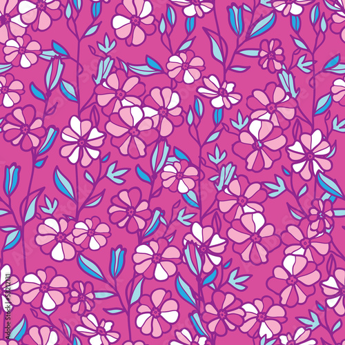 Vector pink and blue blossoms seamless pattern background with