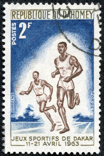 stamp printed by Dahomey, shows runner