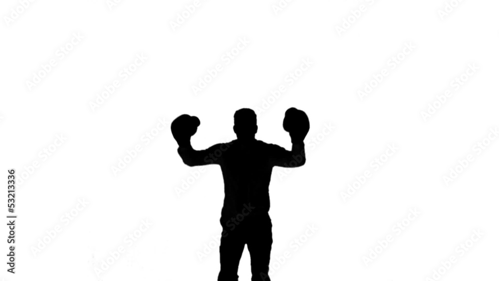 Silhouette of man jumping and boxing on white background Silhouette of man jumping and boxing on white background