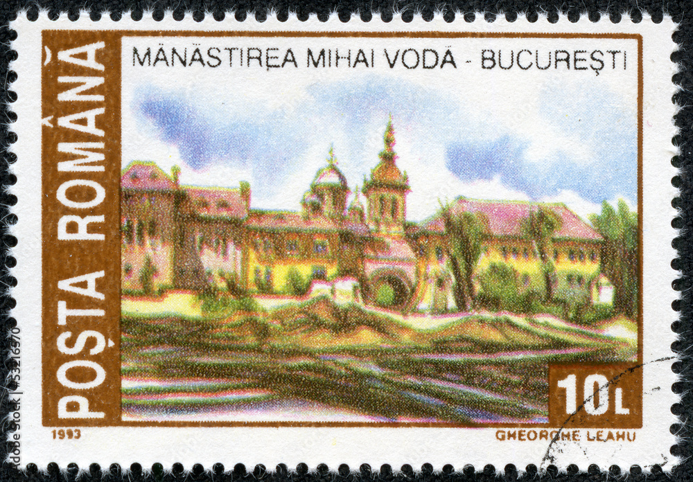 stamp printed by Romania, show Mihai Voda Monastery