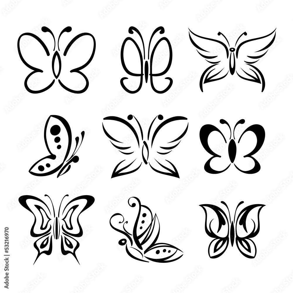 Set of butterfly silhouettes vector llustration