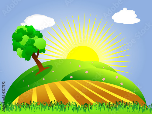 Illustration of a Sunny Summer Landscape.