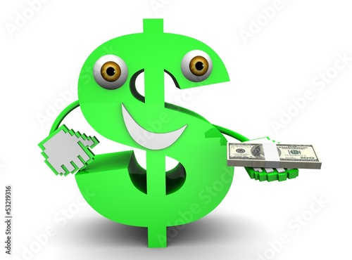 Dollar sign with dollars