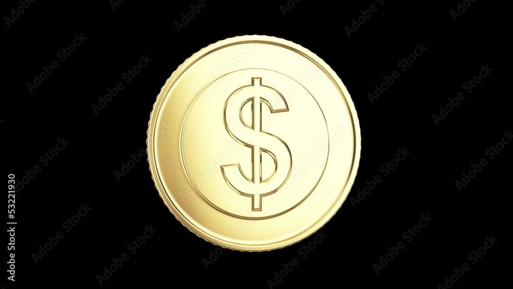 spinning golden dollar coin isolated on black with alpha mask spinning golden dollar coin isolated on black with alpha mask