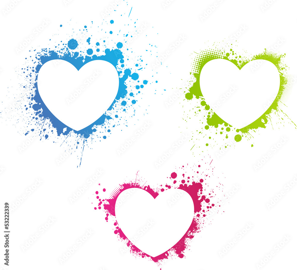 Beautiful grunge multicolored hearts