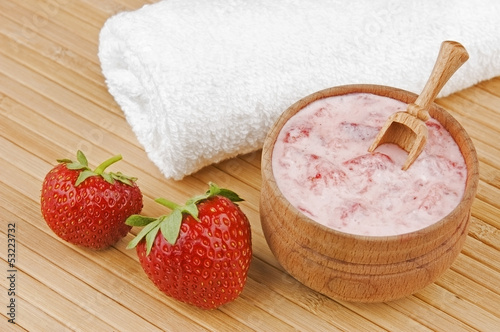 Homemade facial mask of strawberry and cream