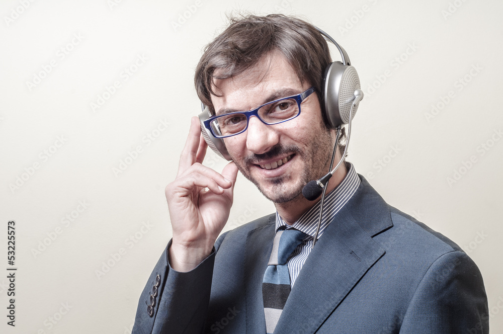 businessman with headphone and microphone businessman with headphone and microphone
