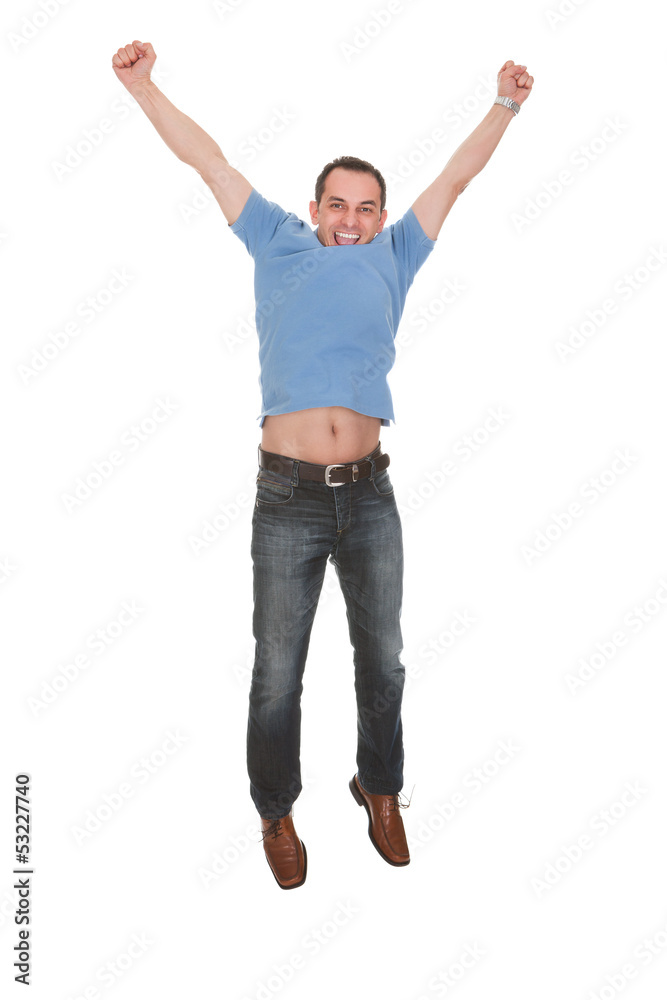 Portrait Of Man With Arm Raised Portrait Of Man With Arm Raised