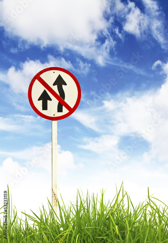 Traffic sign and fresh spring green grass