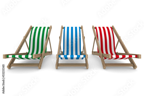 Wallpaper Mural Three deckchair on white background. Isolated 3D image