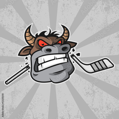 Bull bites hockey stick
