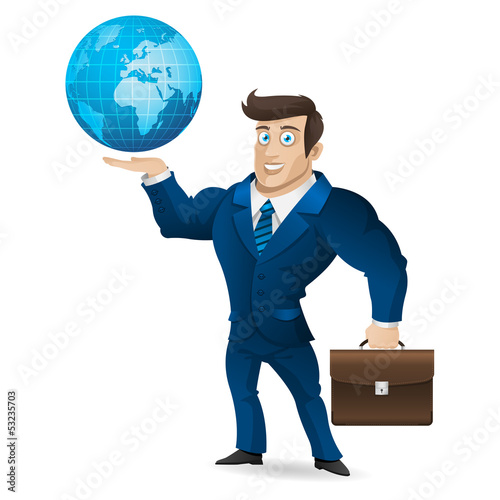 Businessman holding briefcase and globe