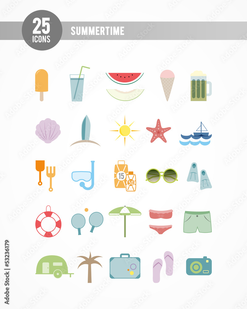 Summertime icons: colorful