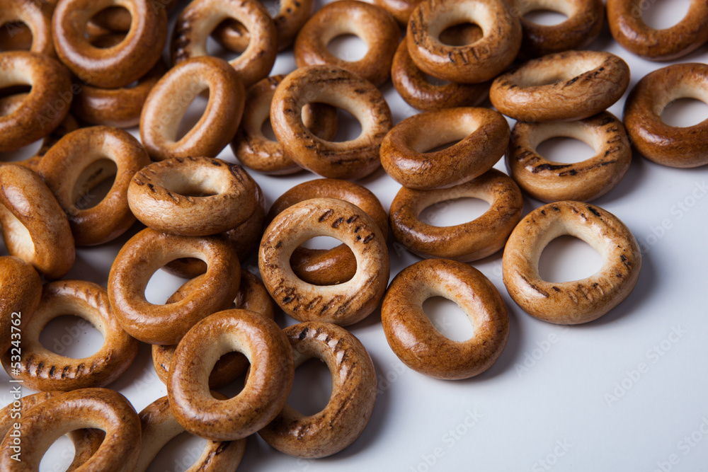 a bunch of bagels on a white background