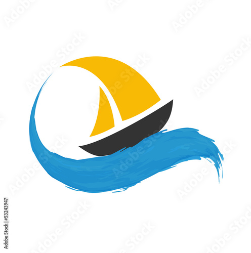 Sailing boat on the water, vector icon