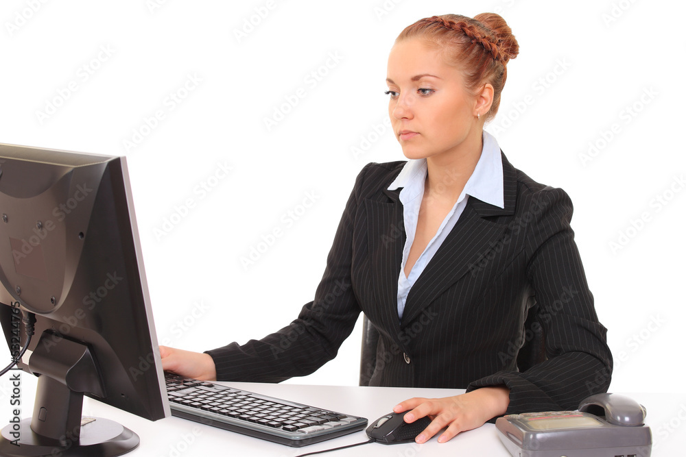 young business woman using computer at workplace young business woman using computer at workplace
